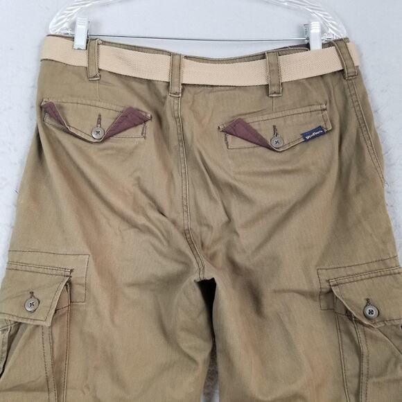 Wear First Cargo Pants Mens 34x30 Khaki Casual Cotton Utility Pockets Belted - Picture 8 of 13